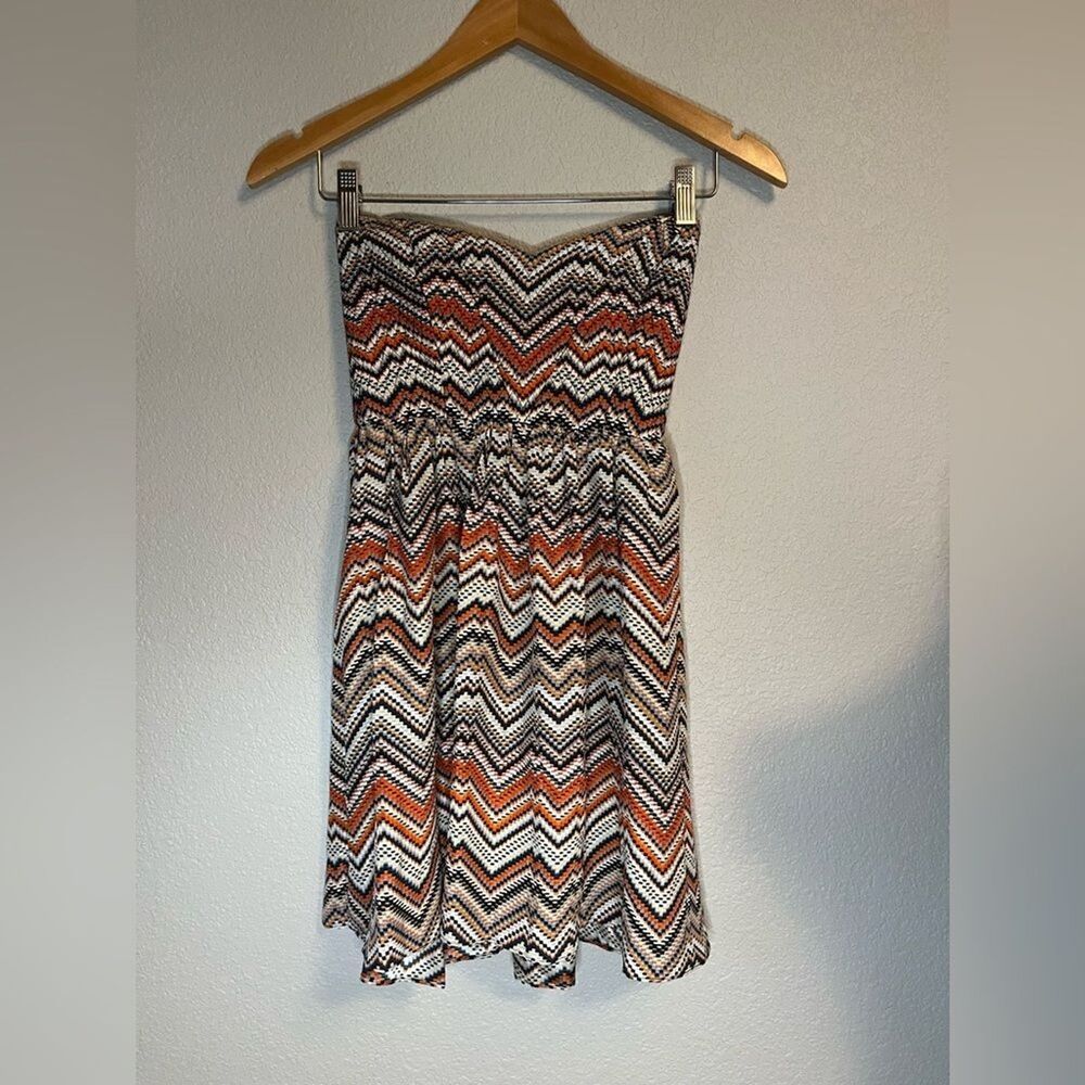 Early 2000’s Parker strapless silk mini chevron indie sleaze dress babydoll XS